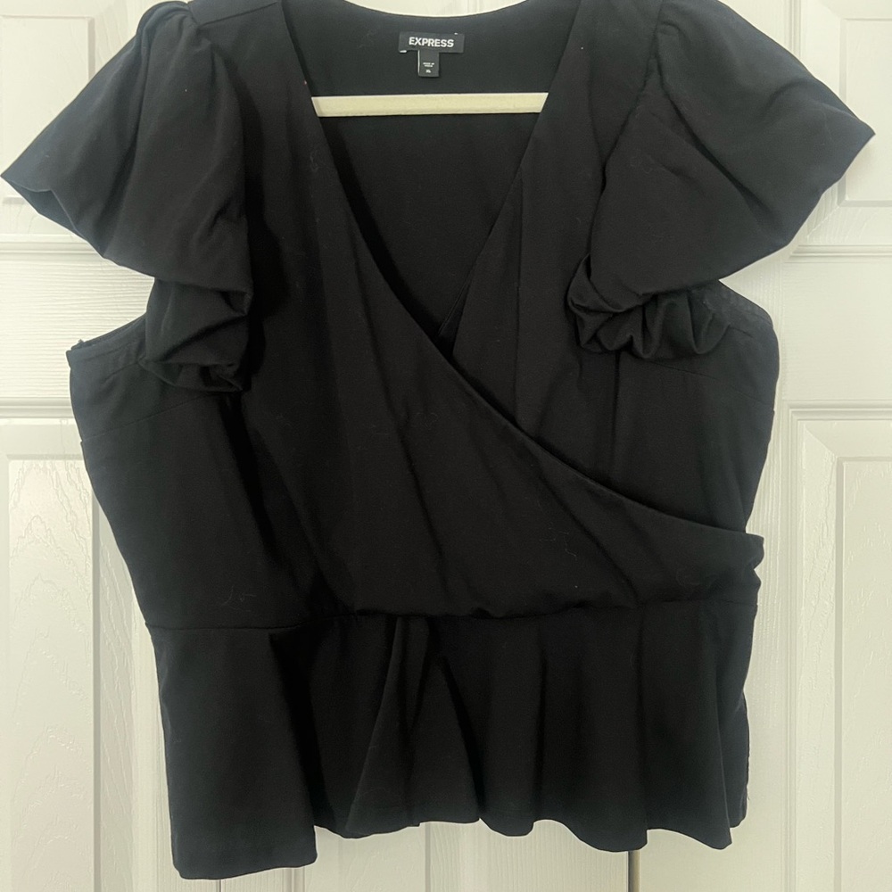 Express Women's Black Top, peplum style, short sleeve, size X-Large